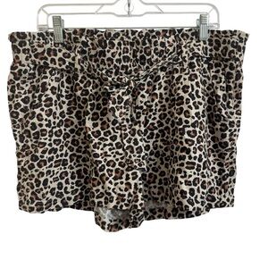 Jolt Women's Size XL Leopard Print Linen Blend Paperbag Tie Waist Casual Shorts
